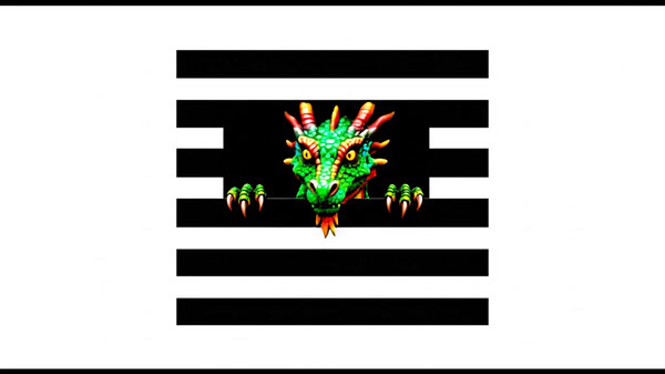 Color illustration of a dragon within an equal-sign motif